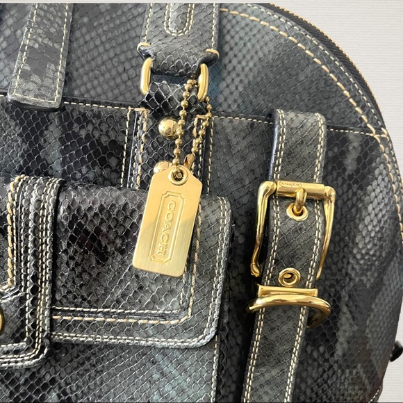 Vintage Y2K Coach Python Miranda Embossed Leather Satchel Handbag Green Mob Wife - Picture 4 of 11